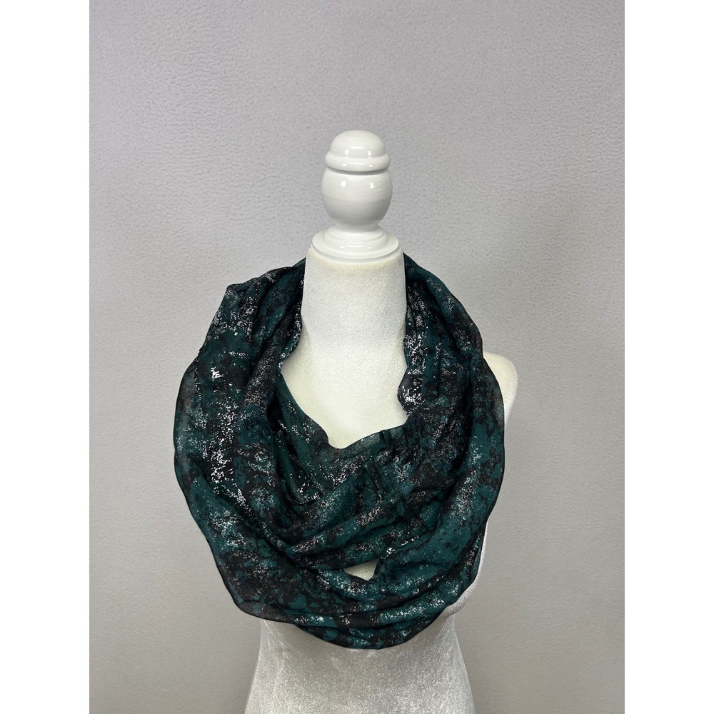 Metallic Glam Apt. 9 Womens OS Teal Silver Black Abstract Foil Infinity Scarf